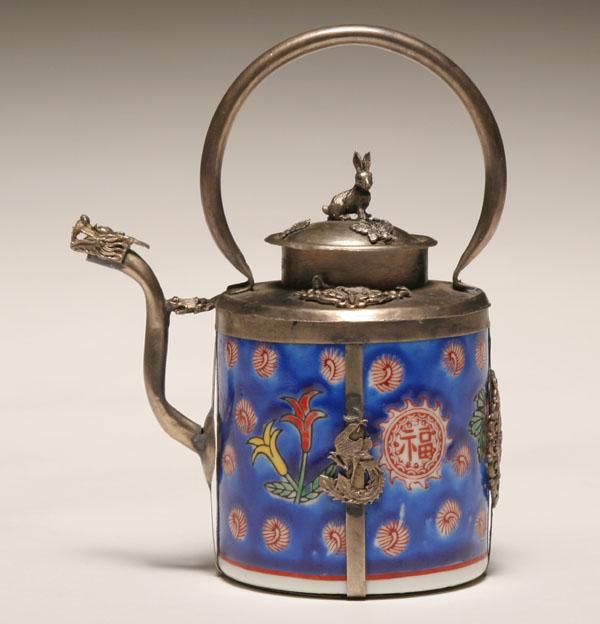 Chinese porcelain and silver teapot;