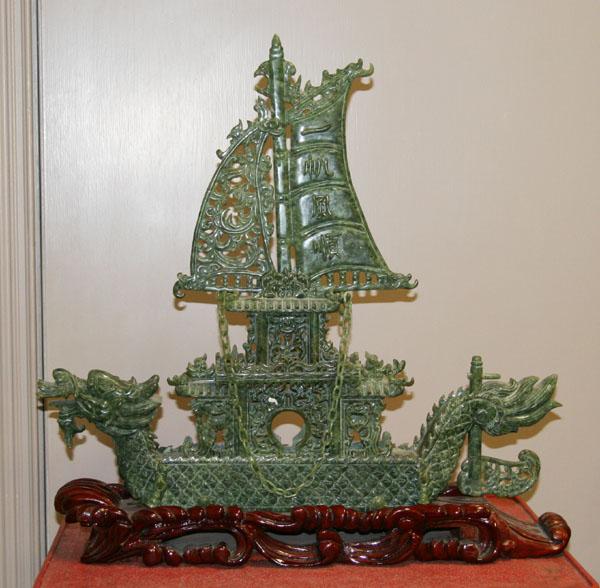 Large carved jade dragon form sailing