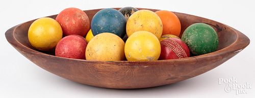 OBLONG WOOD BOWL WITH TURNED AND 30f0e9