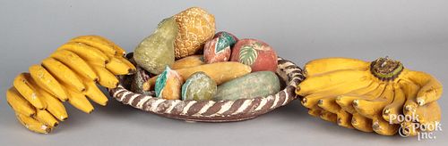 POTTERY BOWL OF FRUIT, TOGETHER WITH