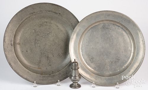 THREE PIECES OF PEWTER, TO INCLUDE