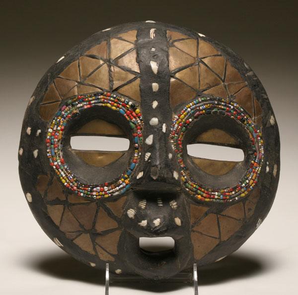 African Luba carved wooden mask inlaid