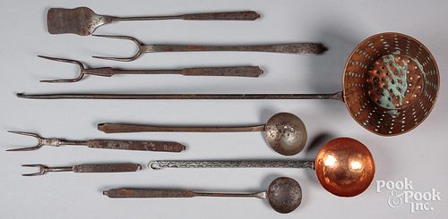 GROUP OF WROUGHT IRON UTENSILS,