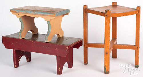 TWO PAINTED FOOTSTOOLS, EARLY TO