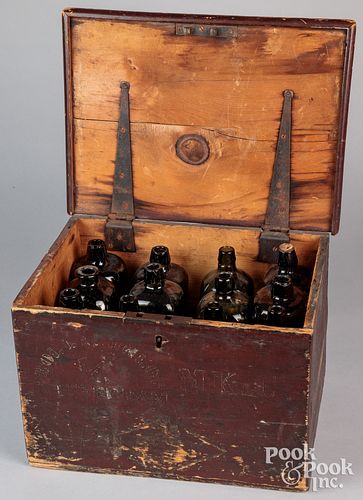 PAINTED PINE BOTTLE CASE, 19TH