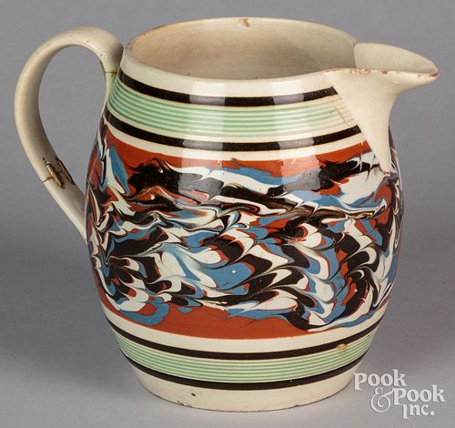 MOCHA PITCHER, 19TH C., WITH MARBLEIZED