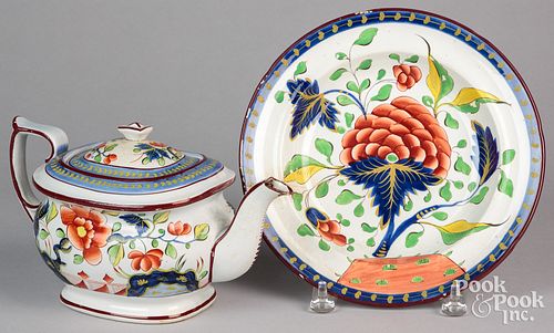 TWO PIECES OF GAUDY DUTCH PORCELAIN,
