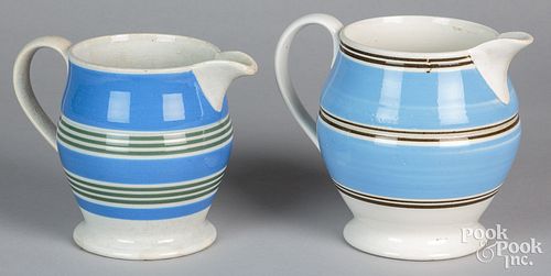 TWO MOCHA PITCHERS, 19TH C.Two