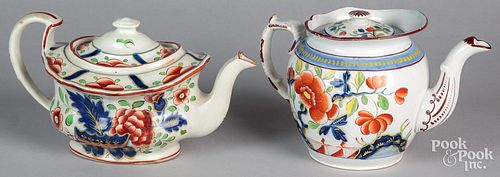 TWO GAUDY DUTCH TEAPOTS 19TH C Two 30f152