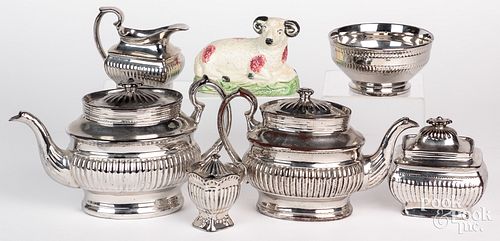 SILVER RESIST TEA SERVICE AND A