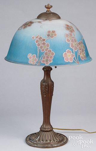 REVERSE PAINTED TABLE LAMP, EARLY