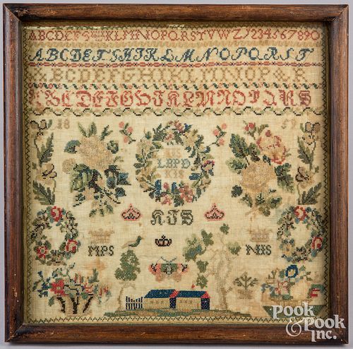 SILK ON LINEN SAMPLER DATED 1859Silk 30f2ea