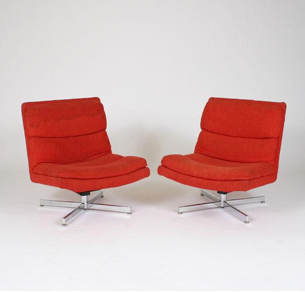 Pair Mid century upholstered swivel