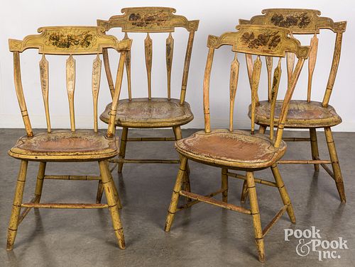 SET OF FOUR PAINTED ARROWBACK CHAIRS,