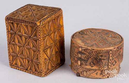TWO SCANDINAVIAN CARVED BOXES,