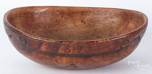 SCANDINAVIAN BURL BOWL, DATED 1822Scandinavian