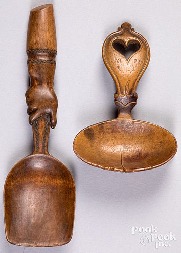 TWO SCANDINAVIAN CARVED SPOONS/SCOOPS,