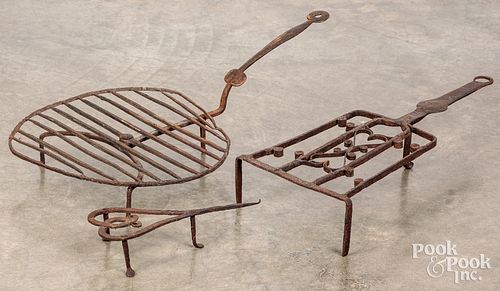THREE WROUGHT IRON FIREPLACE COOKING