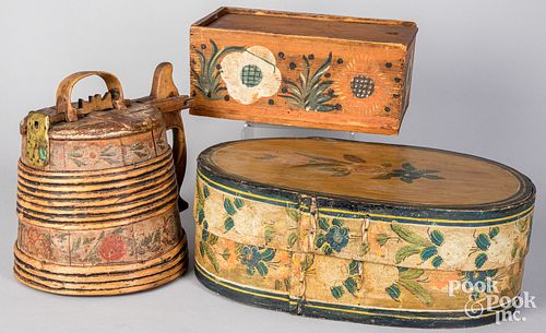 TWO SCANDINAVIAN PAINTED BOXES AND A