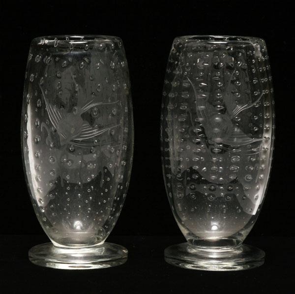 Pair Scandinavian art glass vases 4e53a
