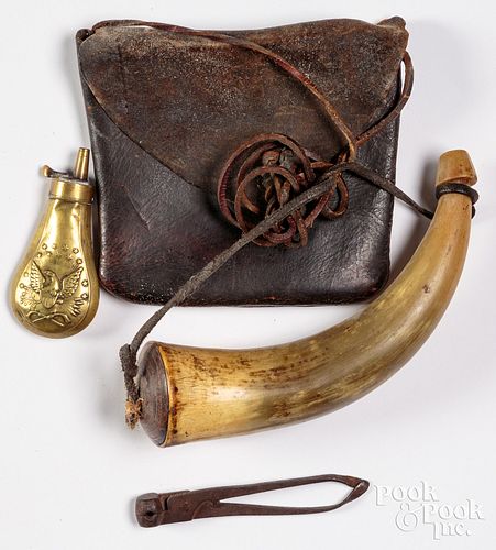 HUNTING BAG AND POWDER HORN 19TH 30f465