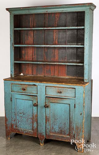 PAINTED PINE TWO-PART CUPBOARD,