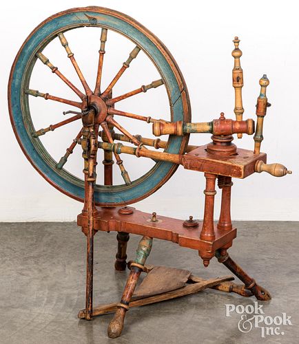 PAINTED SPINNING WHEEL 19TH C Painted 30f4c1