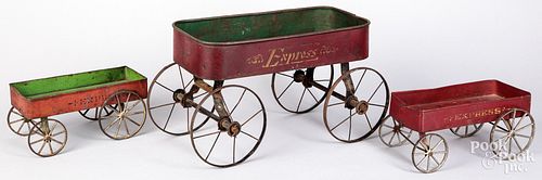 THREE PAINTED TIN EXPRESS TOY WAGONS  30f4d6