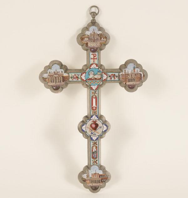 Intricate Italian micro mosaic cross,