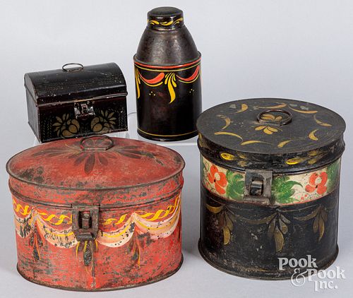FOUR PIECES OF TOLEWARE, 19TH C.Four