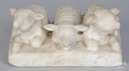 CARVED MARBLE LAMBS, 19TH C., ON