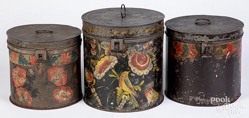 THREE TOLEWARE CANISTERS 19TH 30f590