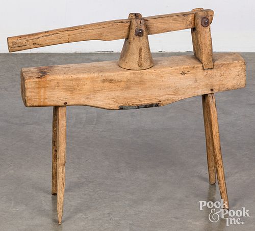 PRIMITIVE PINE FOOD PRESS ON CANTED