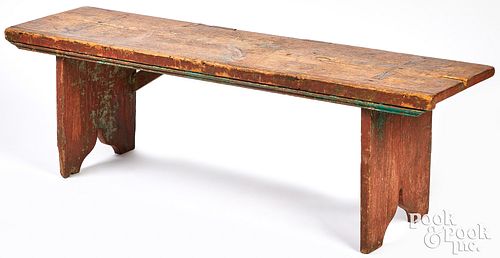 PAINTED PINE MORTISED BENCH, 19TH