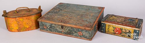 THREE SCANDINAVIAN PAINTED BOXES,