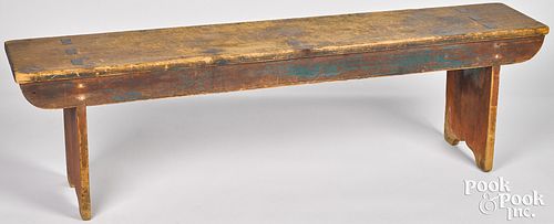 PAINTED PINE MORTISED BENCH, 19TH