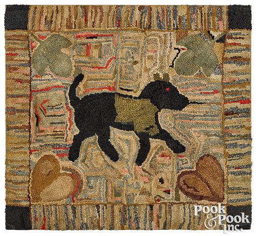 AMERICAN HOOKED RUG WITH DOG, LATE