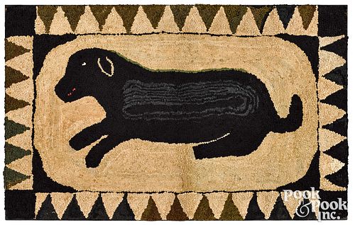 AMERICAN HOOKED RUG WITH DOG, LATE