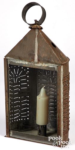 PUNCHED TIN CANDLE LANTERN, 19TH