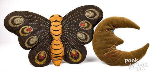 LARGE FELT BUTTERFLY CUSHION, 19TH