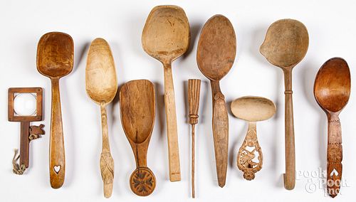 CARVED WOODEN SPOONS AND ACCESSORIES.Carved