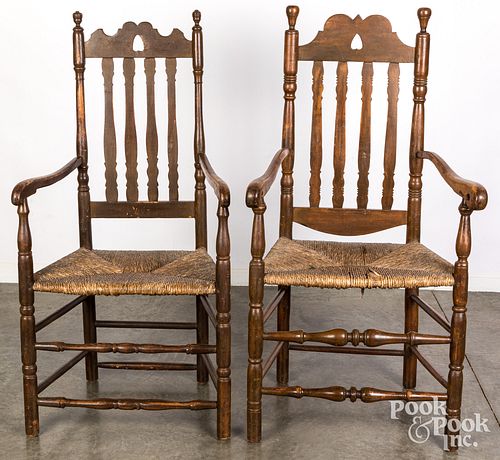 TWO NEW ENGLAND BANISTERBACK ARMCHAIRS,