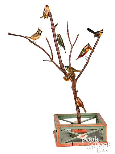 CARVED AND PAINTED BIRD TREE EARLY 30f637