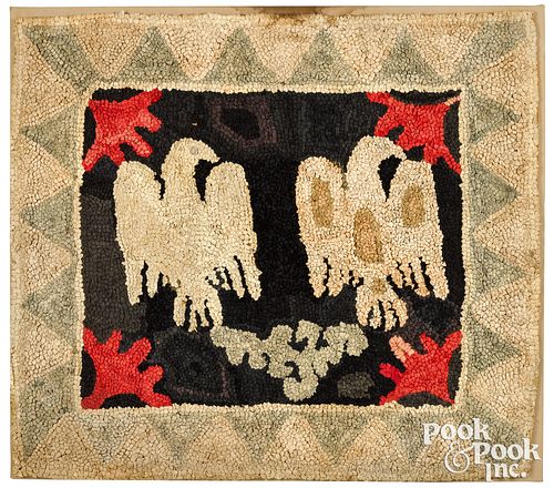 AMERICAN HOOKED RUG WITH EAGLES, LATE