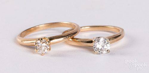 TWO 14K GOLD DIAMOND SOLITAIRE
