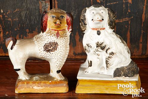 TWO PENNSYLVANIA CHALKWARE SPANIELS