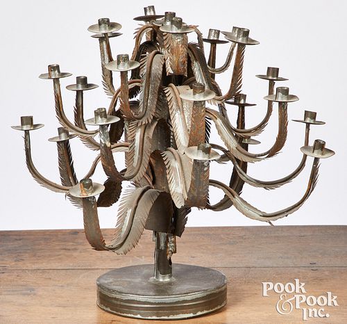 ELABORATE PENNSYLVANIA TIN CANDELABRUM,