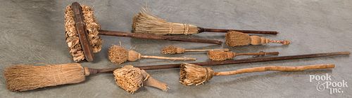 SEVEN HEARTH BROOMS AND BRUSHES, 19TH