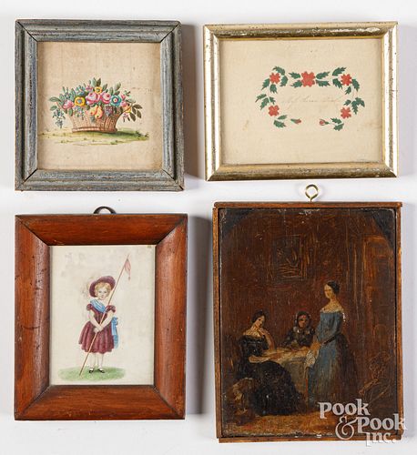 FOUR SMALL FRAMED ARTWORK 19TH 30f690