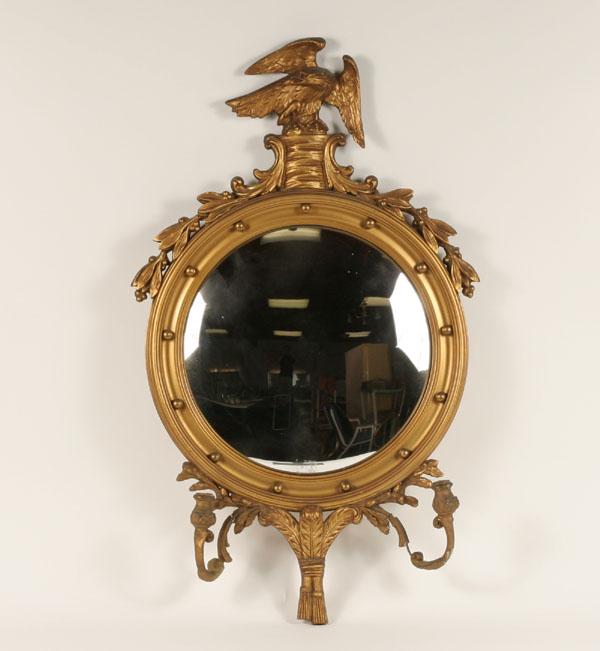 Gilt bullseye mirror with sconces  4e580